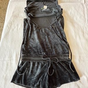 Becca Velour Romper/Bathing Suit Coverup, Size Small, Black